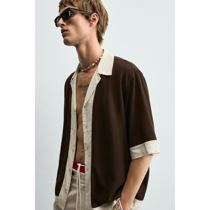 РУБАШКА ИЗ ВИСКОЗЫ И ЛЬНА КОЛОР-БЛОК