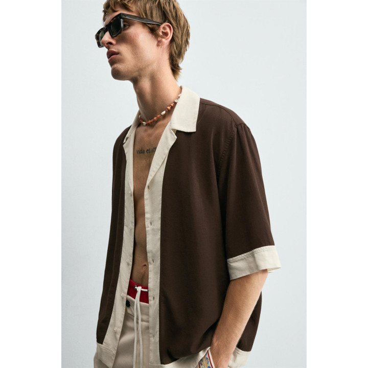 РУБАШКА ИЗ ВИСКОЗЫ И ЛЬНА КОЛОР-БЛОК