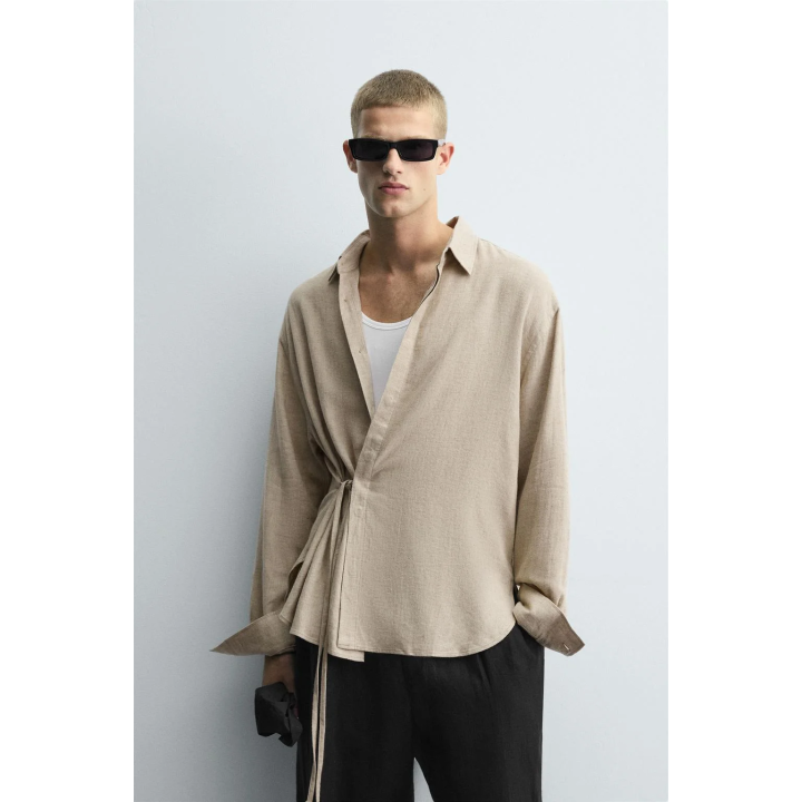 РУБАШКА ИЗО ЛЬНА И ВИСКОЗЫ С ЗАВЯЗКАМИ