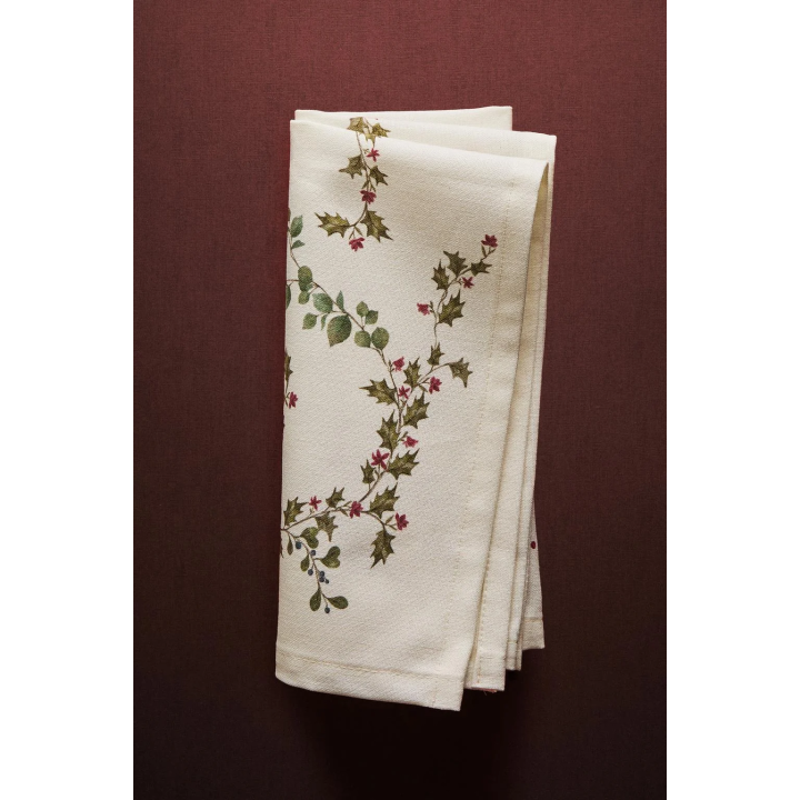 Набор хлопковых салфеток с рождественским принтом ветвей падуба (набор из 2 шт.)