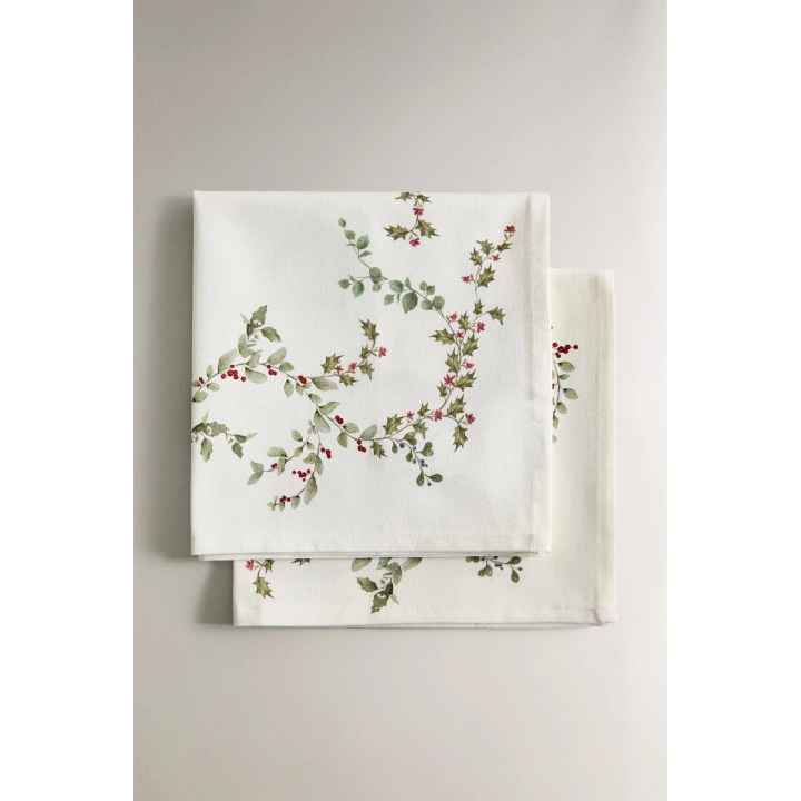 Набор хлопковых салфеток с рождественским принтом ветвей падуба (набор из 2 шт.)