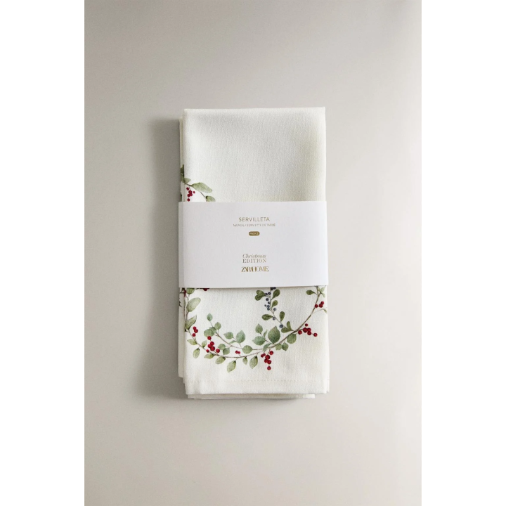 Набор хлопковых салфеток с рождественским принтом ветвей падуба (набор из 2 шт.)