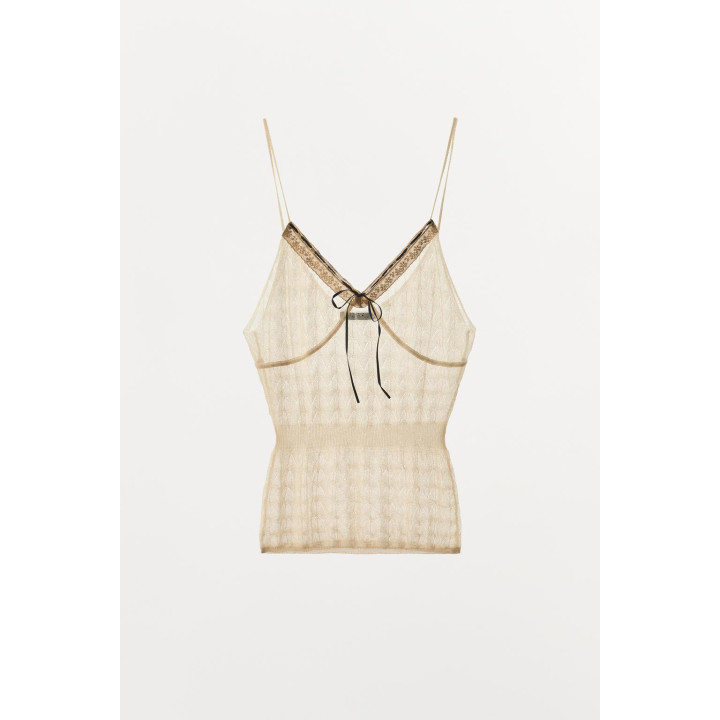 ТРИКОТАЖНЫЙ ТОП С КОНТРАСТНЫМ БАНТОМ