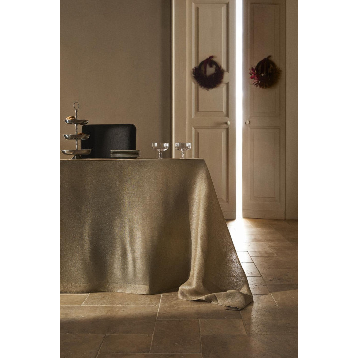 Льняная рождественская скатерть с металлической нитью