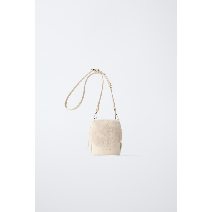 Вельветовая ведро-сумка с искусственным мехом