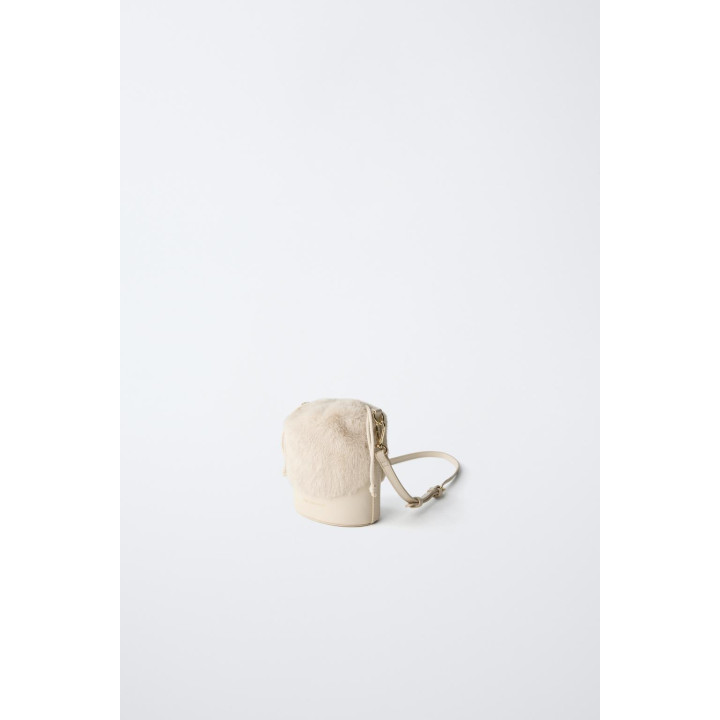 Вельветовая ведро-сумка с искусственным мехом