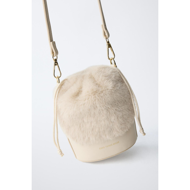 Вельветовая ведро-сумка с искусственным мехом