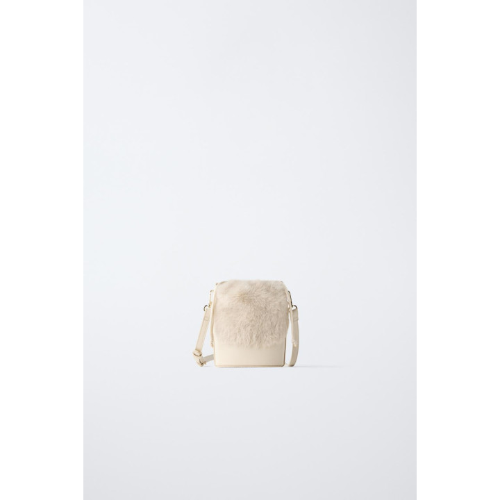 Вельветовая ведро-сумка с искусственным мехом