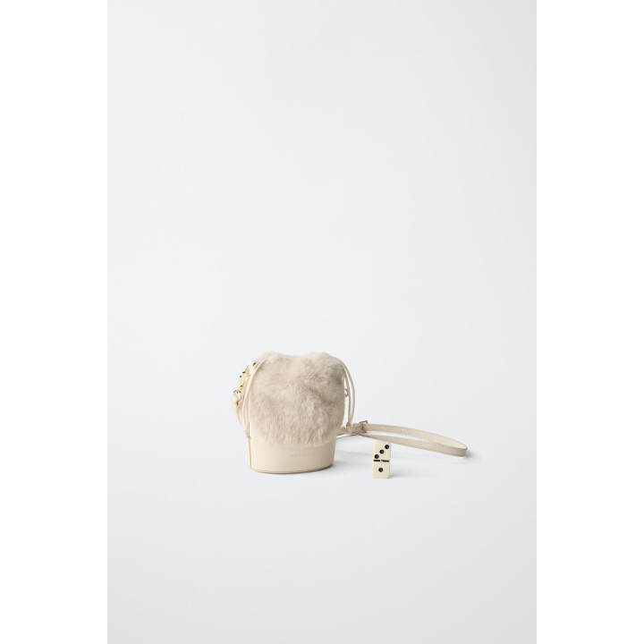 Вельветовая ведро-сумка с искусственным мехом