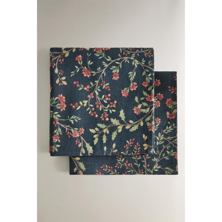 Набор хлопковых и льняных рождественских салфеток с цветочным принтом (набор из 2 штук)