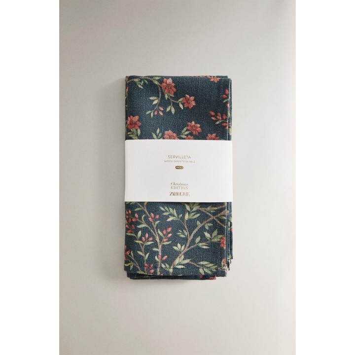 Набор хлопковых и льняных рождественских салфеток с цветочным принтом (набор из 2 штук)