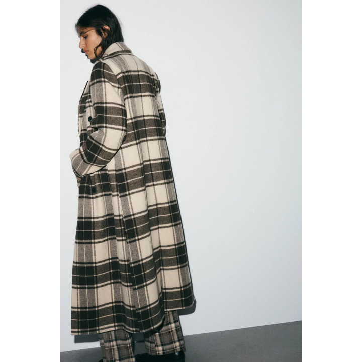 ПАЛЬТО ОЧЕНЬ ДЛИННОЕ В КЛЕТКУ С ШЕРСТЬЮ