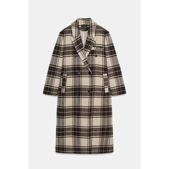 ПАЛЬТО ОЧЕНЬ ДЛИННОЕ В КЛЕТКУ С ШЕРСТЬЮ