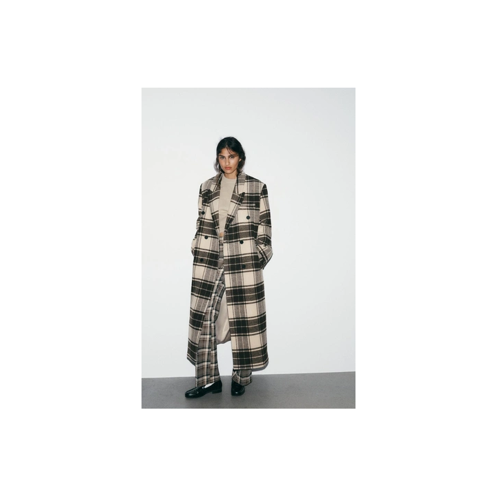 ПАЛЬТО ОЧЕНЬ ДЛИННОЕ В КЛЕТКУ С ШЕРСТЬЮ