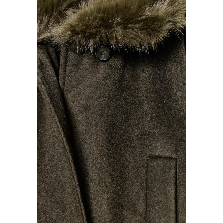 ПАЛЬТО ИЗ СМЕСОВОЙ ШЕРСТИ С ВОРОТНИКОМ ИЗ ИСКУССТВЕННОГО МЕХА