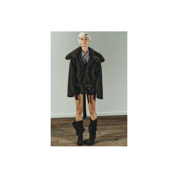 ПАЛЬТО ИЗ СМЕСОВОЙ ШЕРСТИ С ВОРОТНИКОМ ИЗ ИСКУССТВЕННОГО МЕХА