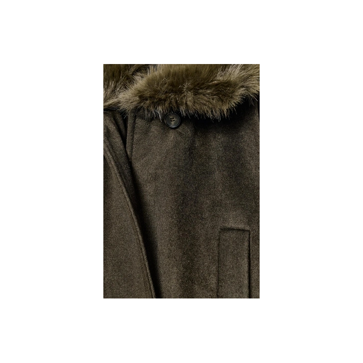 ПАЛЬТО ИЗ СМЕСОВОЙ ШЕРСТИ С ВОРОТНИКОМ ИЗ ИСКУССТВЕННОГО МЕХА