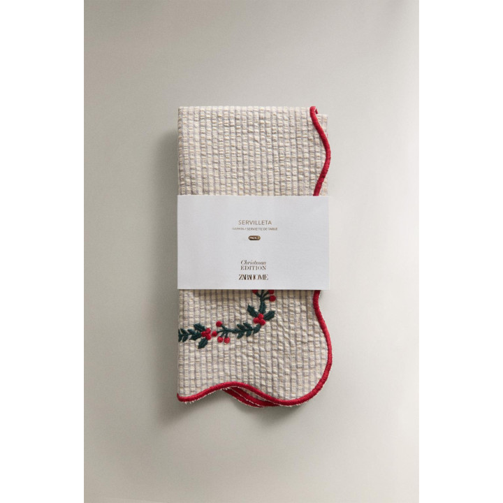 Набор рождественских салфеток из хлопка с оборкой и вышивкой (набор из 2 шт.)