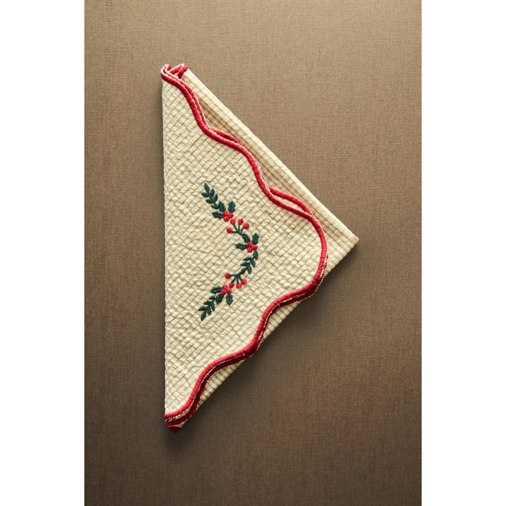 Набор рождественских салфеток из хлопка с оборкой и вышивкой (набор из 2 шт.)