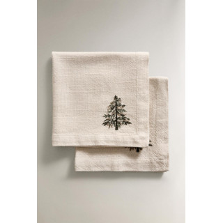 Набор вышитых хлопковых рождественских салфеток с изображением сосны (набор из 2 штук)