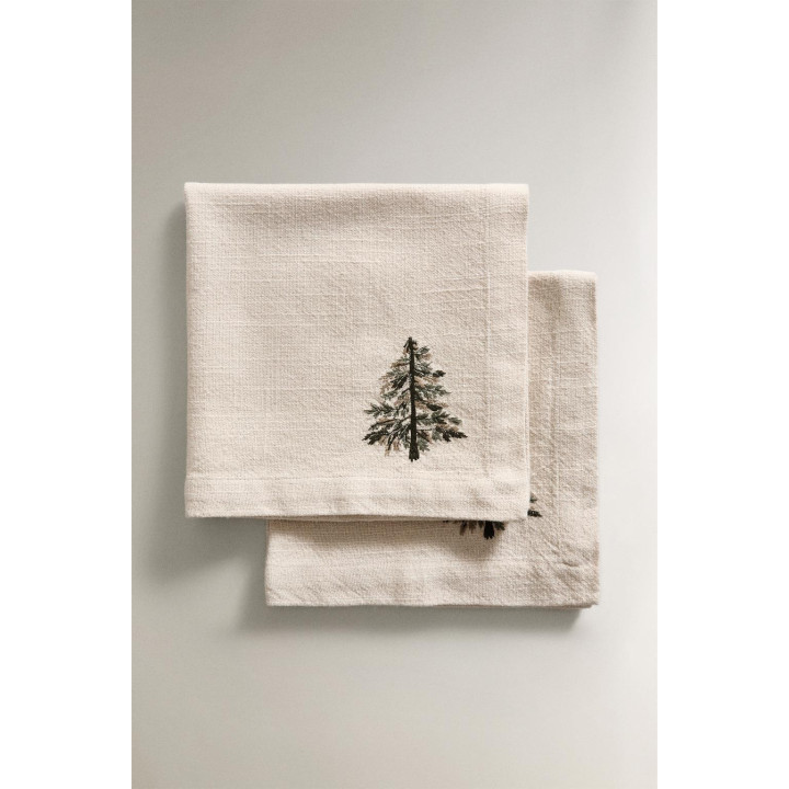 Набор вышитых хлопковых рождественских салфеток с изображением сосны (набор из 2 штук)