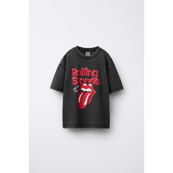 ФУТБОЛКА С ЭФФЕКТОМ СТИРКИ И ПРИНТОМ ROLLING STONES ©
