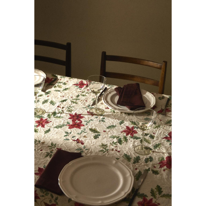 Хлопковая рождественская столовая скатерть с цветочным жаккардовым узором