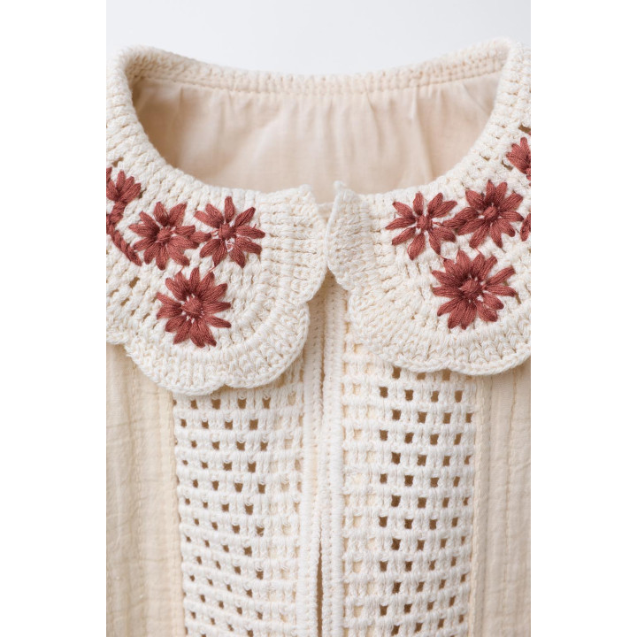 ЖАКЕТ С ВЯЗАНЫМ КРЮЧКОМ ВОРОТНИКОМ