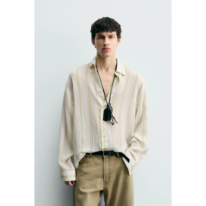 РУБАШКА В ПОЛОСКУ ИЗ СТРУЯЩЕЙСЯ ТКАНИ