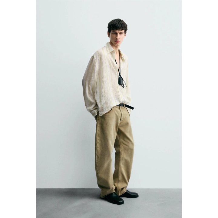 РУБАШКА В ПОЛОСКУ ИЗ СТРУЯЩЕЙСЯ ТКАНИ