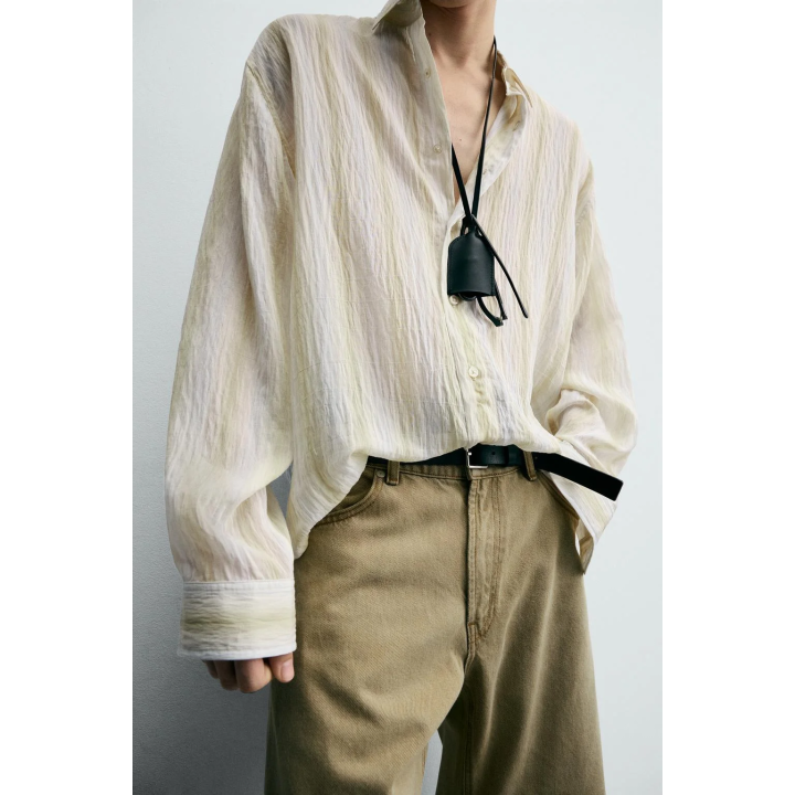 РУБАШКА В ПОЛОСКУ ИЗ СТРУЯЩЕЙСЯ ТКАНИ