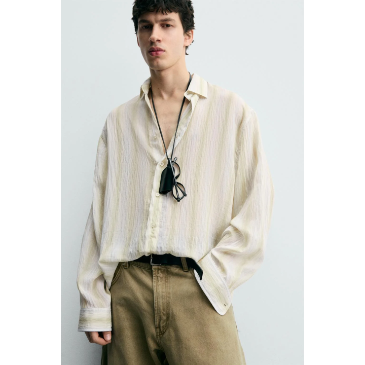 РУБАШКА В ПОЛОСКУ ИЗ СТРУЯЩЕЙСЯ ТКАНИ