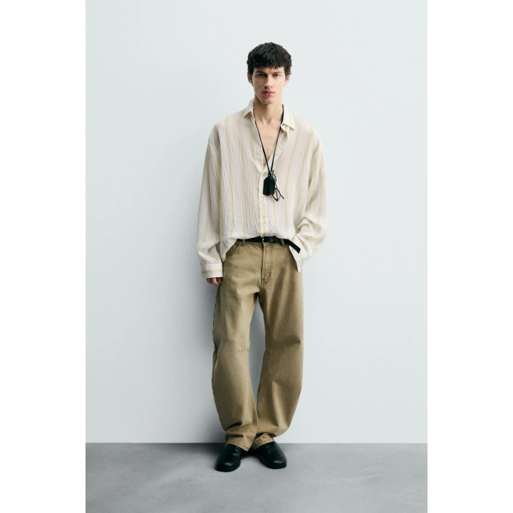 РУБАШКА В ПОЛОСКУ ИЗ СТРУЯЩЕЙСЯ ТКАНИ