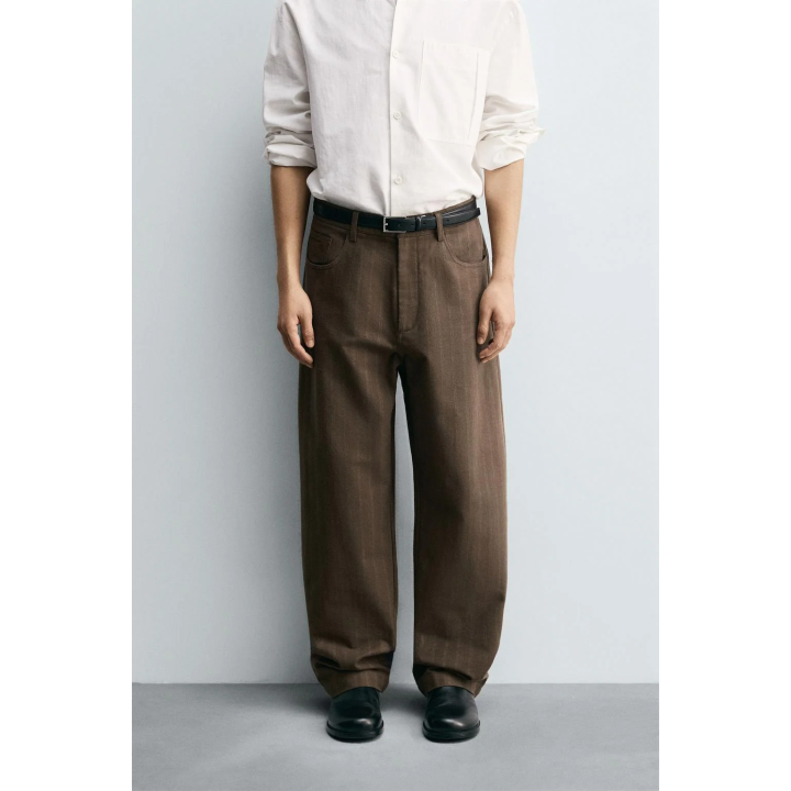 Брюки в полоску с шариковой посадкой из жаккардовой ткани