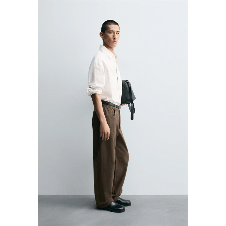 Брюки в полоску с шариковой посадкой из жаккардовой ткани