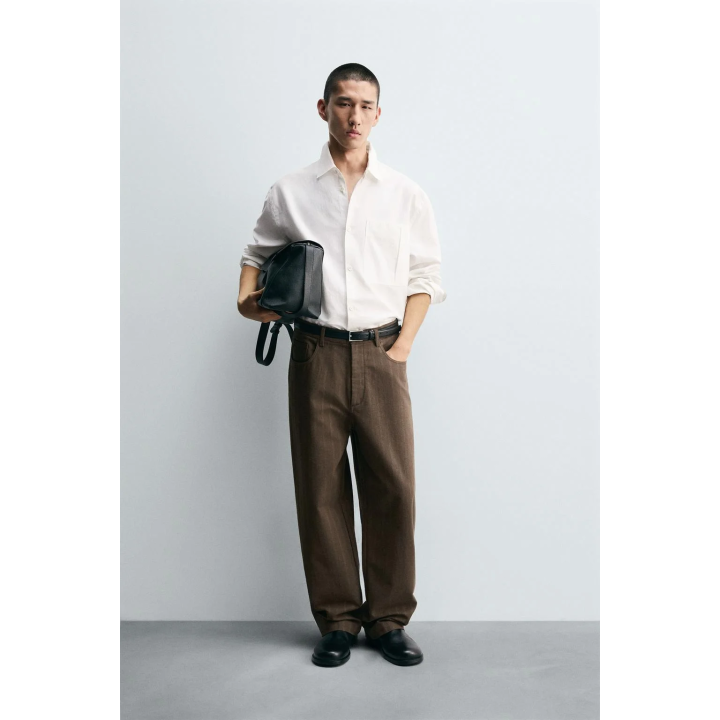 Брюки в полоску с шариковой посадкой из жаккардовой ткани