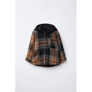 Рубашка-овершерт с капюшоном и клетчатым принтом