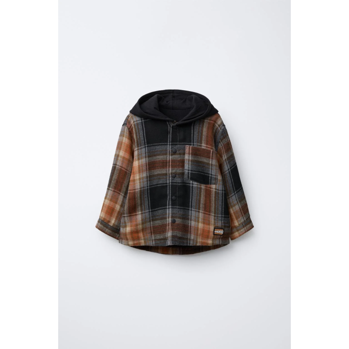 Рубашка-овершерт с капюшоном и клетчатым принтом