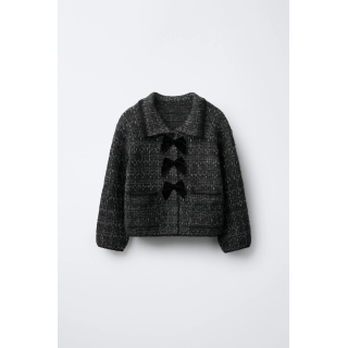 КАРДИГАН С БЛЁСТКАМИ И БАРХАТНЫМИ БАНТАМИ