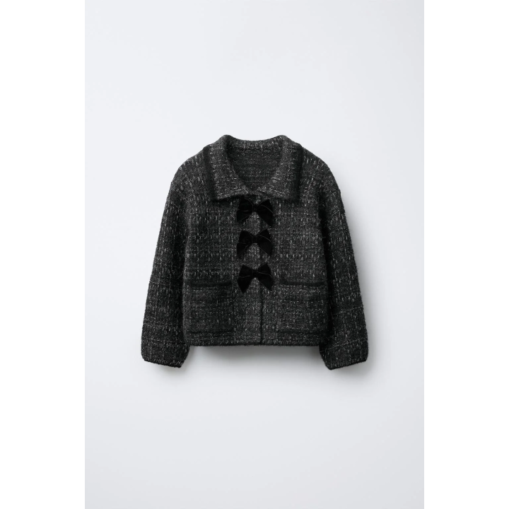 КАРДИГАН С БЛЁСТКАМИ И БАРХАТНЫМИ БАНТАМИ