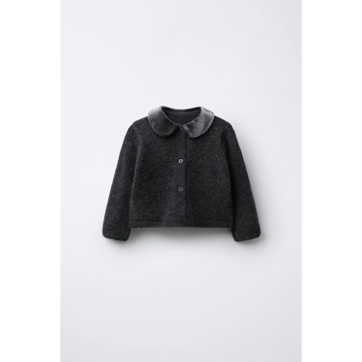 ВЕЛЬВЕТОВЫЙ КАРДИГАН С КРУГЛЫМ ВОРОТНИКОМ