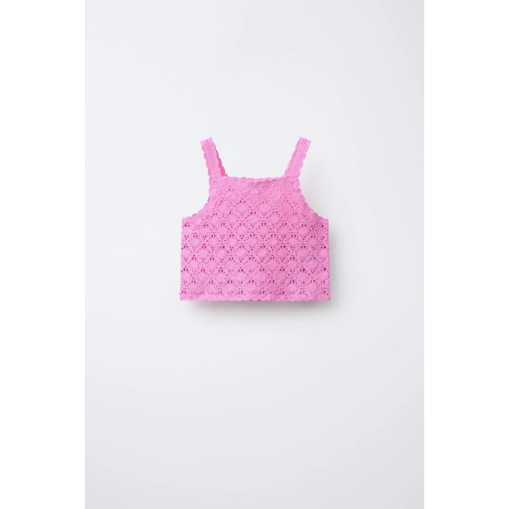 УКОРОЧЕННЫЙ ТОП ИЗ ВЯЗАНОГО КРЮЧКОМ ТРИКОТАЖА