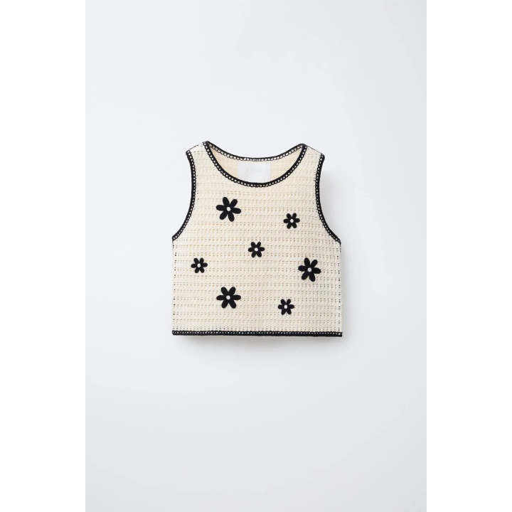 ТОП ИЗ ТРИКОТАЖА, ВЯЗАНОГО КРЮЧКОМ, С ЦВЕТАМИ