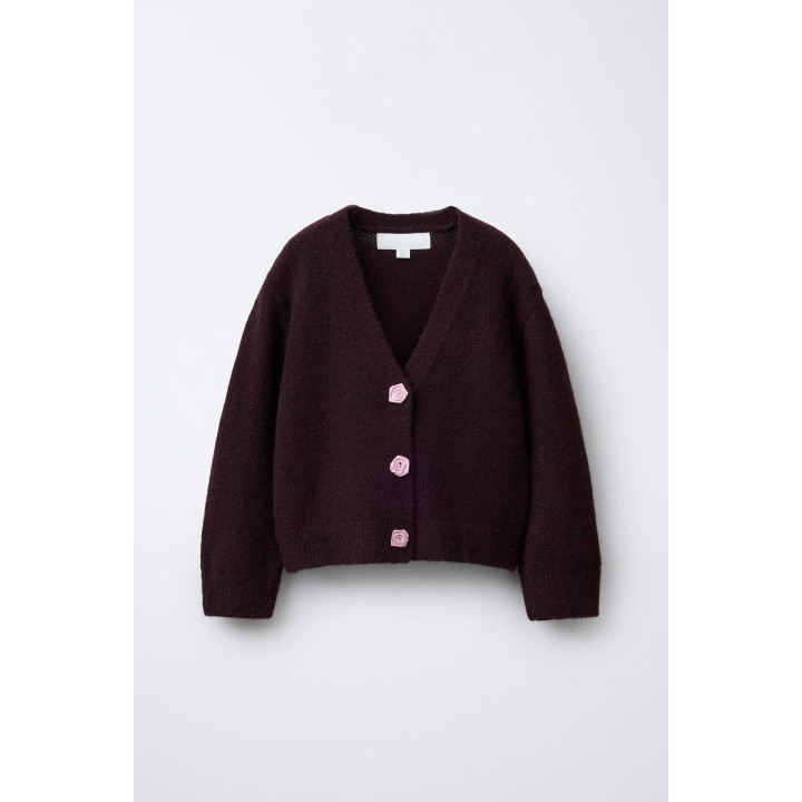 КАРДИГАН С ЦВЕТОЧНЫМИ АППЛИКАЦИЯМИ ИЗ АТЛАСА