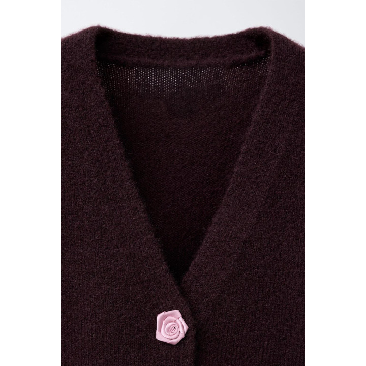 КАРДИГАН С ЦВЕТОЧНЫМИ АППЛИКАЦИЯМИ ИЗ АТЛАСА