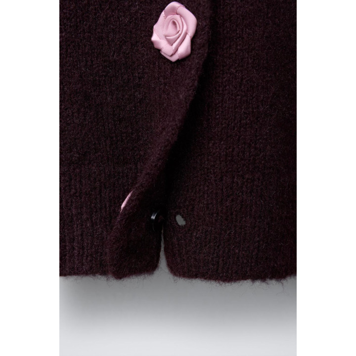 КАРДИГАН С ЦВЕТОЧНЫМИ АППЛИКАЦИЯМИ ИЗ АТЛАСА