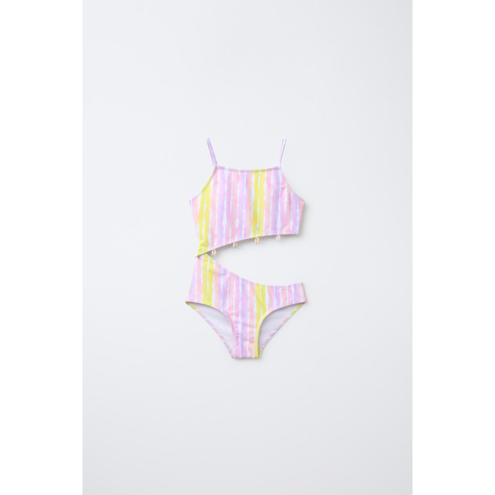 Купальник 6-14 лет с краской тай-дай, ракушкой и вырезом