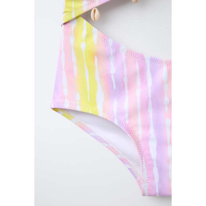 Купальник 6-14 лет с краской тай-дай, ракушкой и вырезом