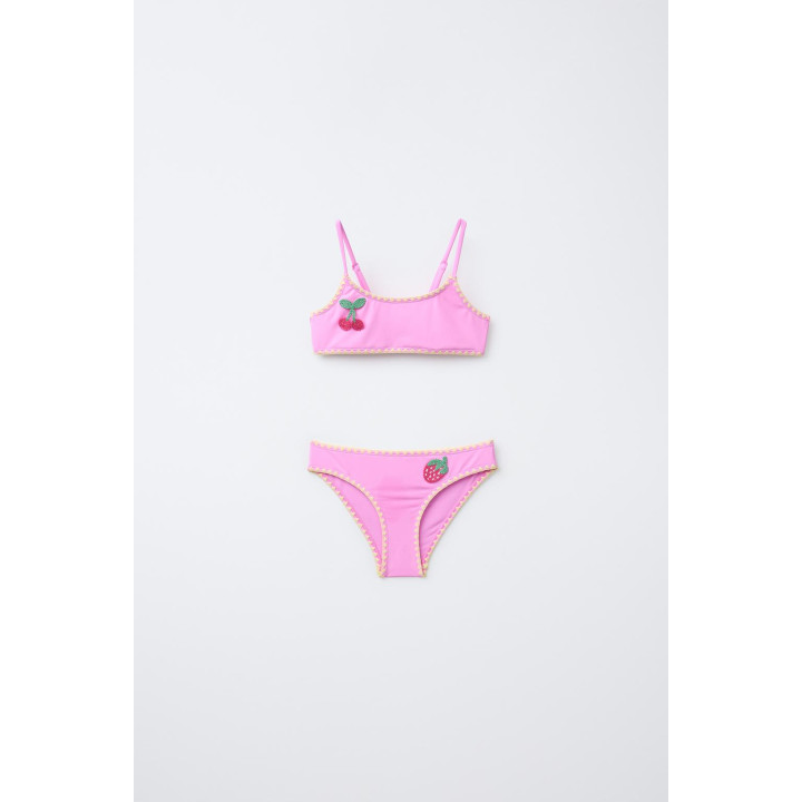 Двухсоставной купальник (6-14 лет) с крючком и фруктовыми аппликациями