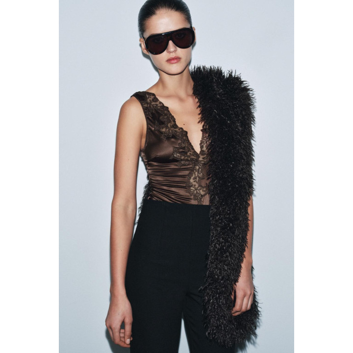 Боди из атласа zw collection с кружевными отделками